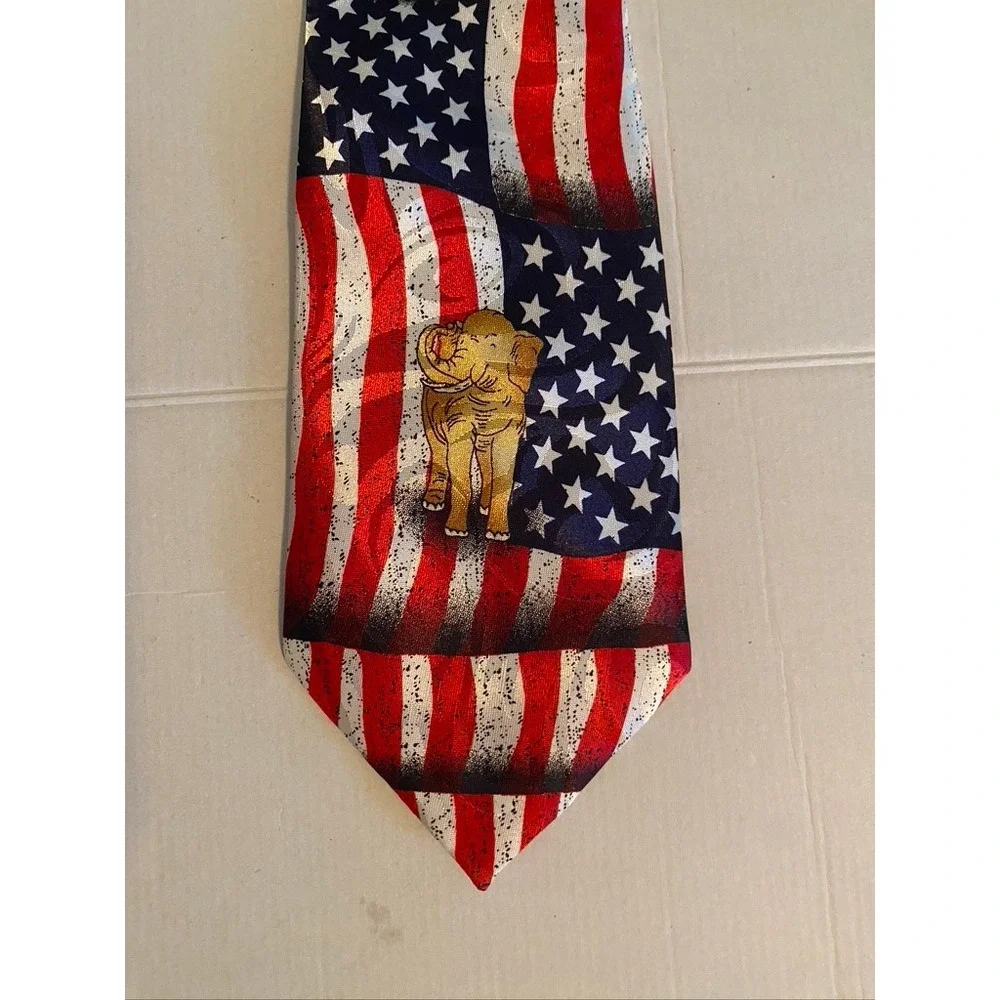 Steven Harris Mens USA Flag GOP Elephant Tie Red White Blue Patriotic Handmade